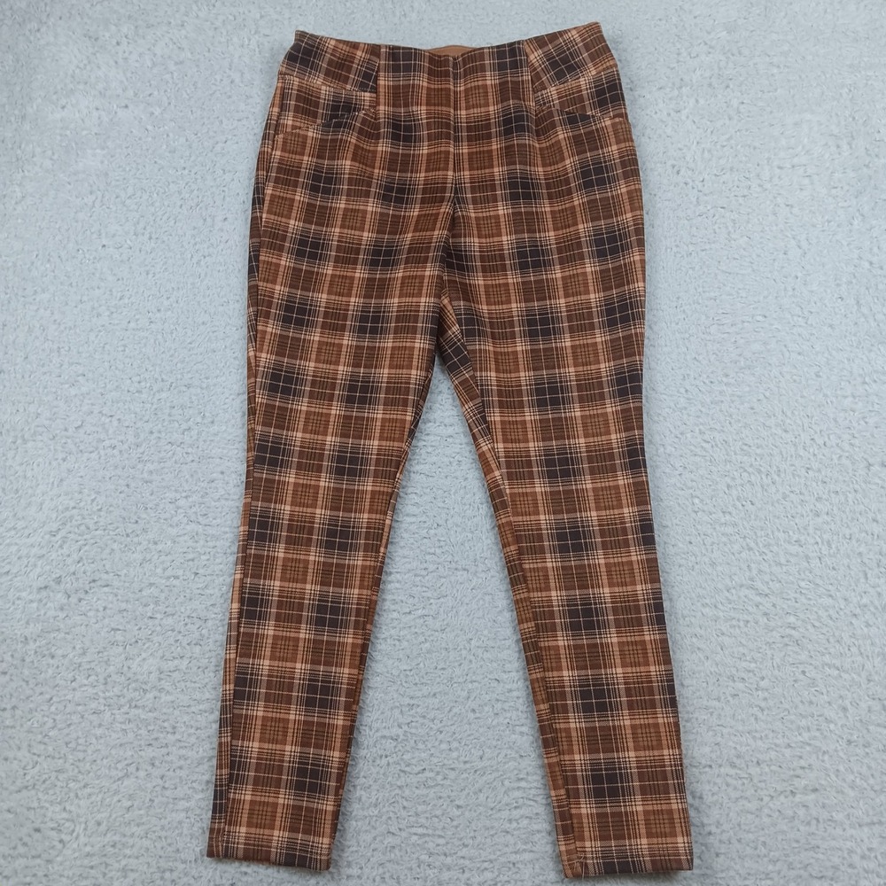 Cato Pant M Brown Plaid Stretch Slim Leg Pull On Career RN37080